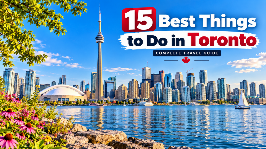 Toronto skyline featuring the CN Tower and Lake Ontario in a guide to 15 best things to do in Toronto