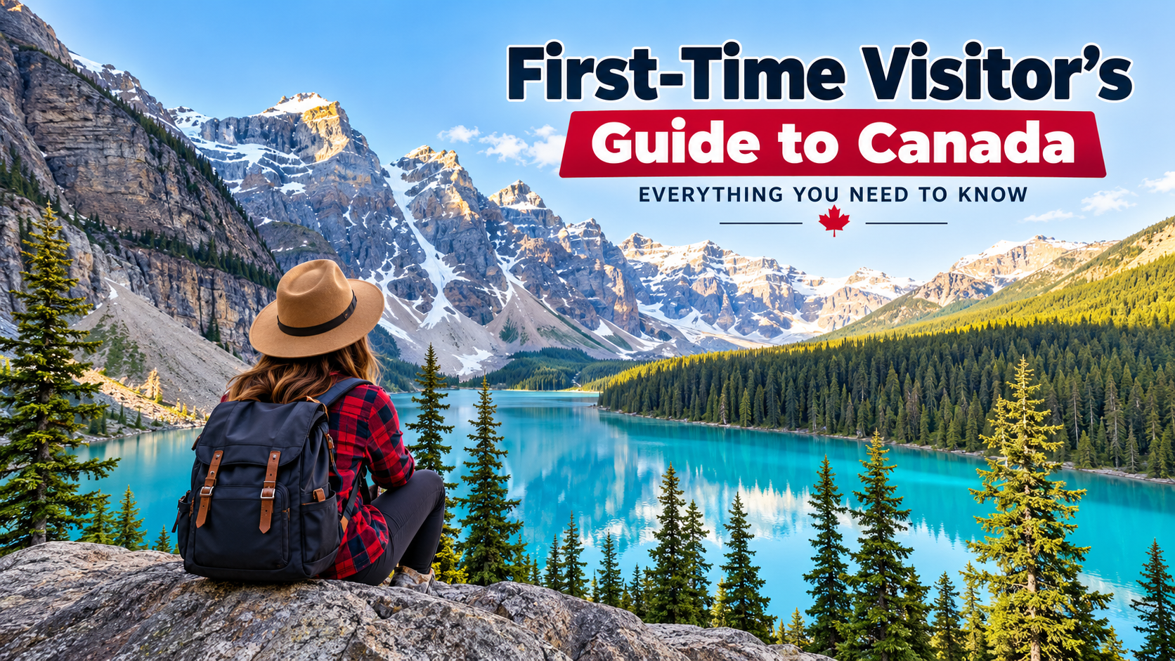 First-time visitor's guide to Canada featuring turquoise mountain lake and Canadian Rockies